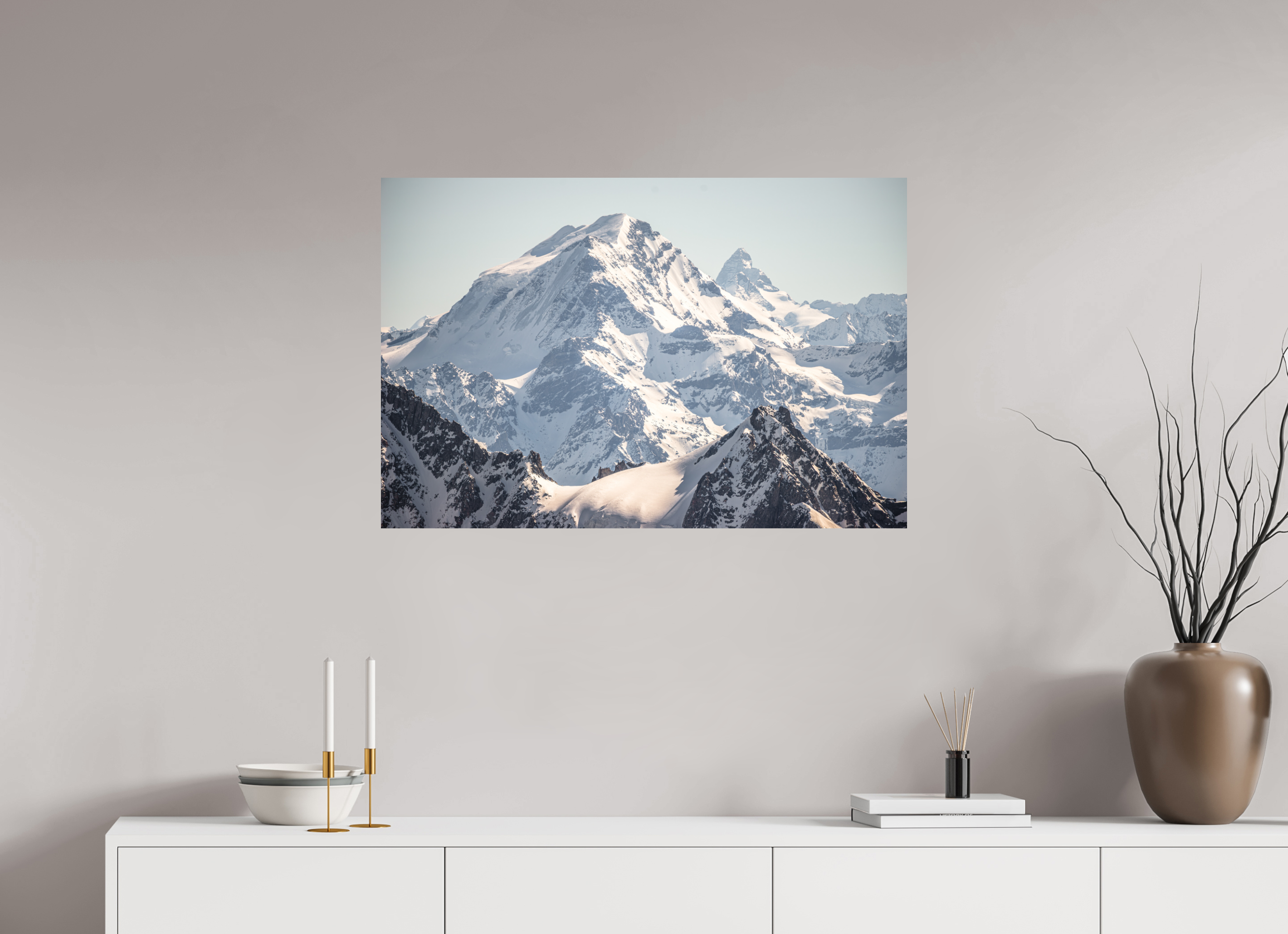 90 x 60 cm, Impression Fine Art sur support rigide - mat Grand Combin et Cervin