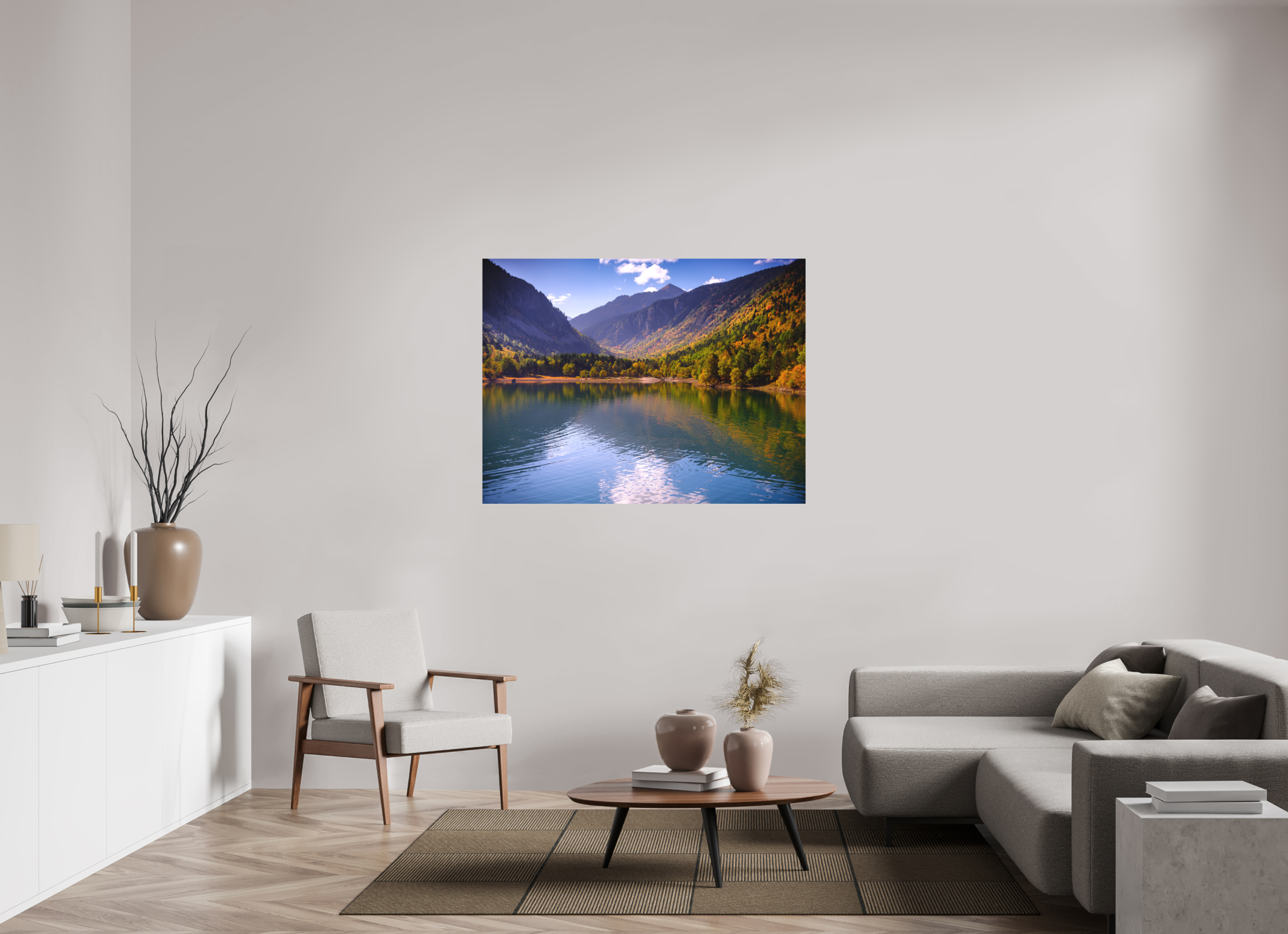 131,8 x 100 cm, Impression Fine Art sur support rigide - mat Lac et automne