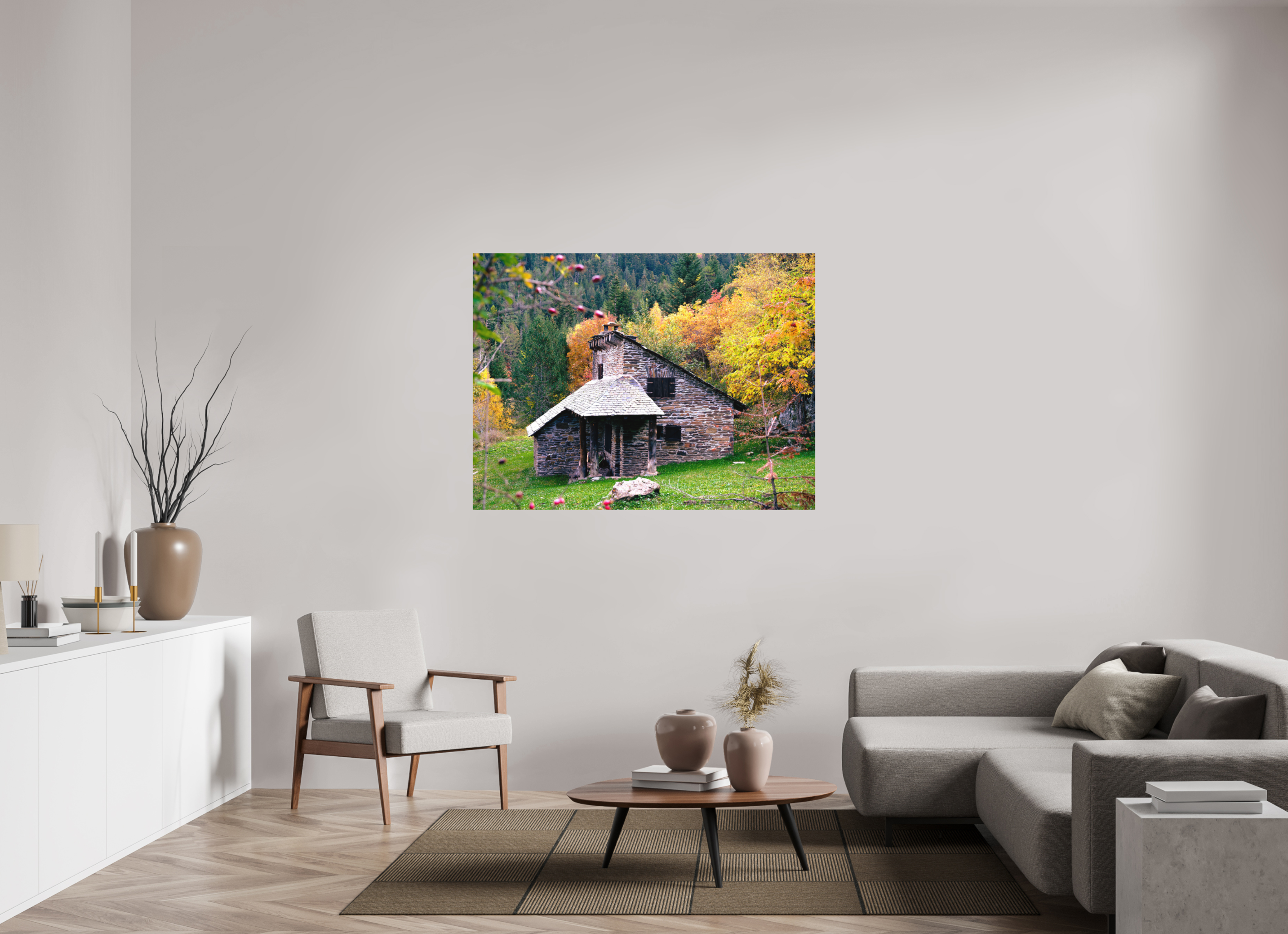 140 x 105 cm, Impression Fine Art - mat Une petite maison dans la prairie