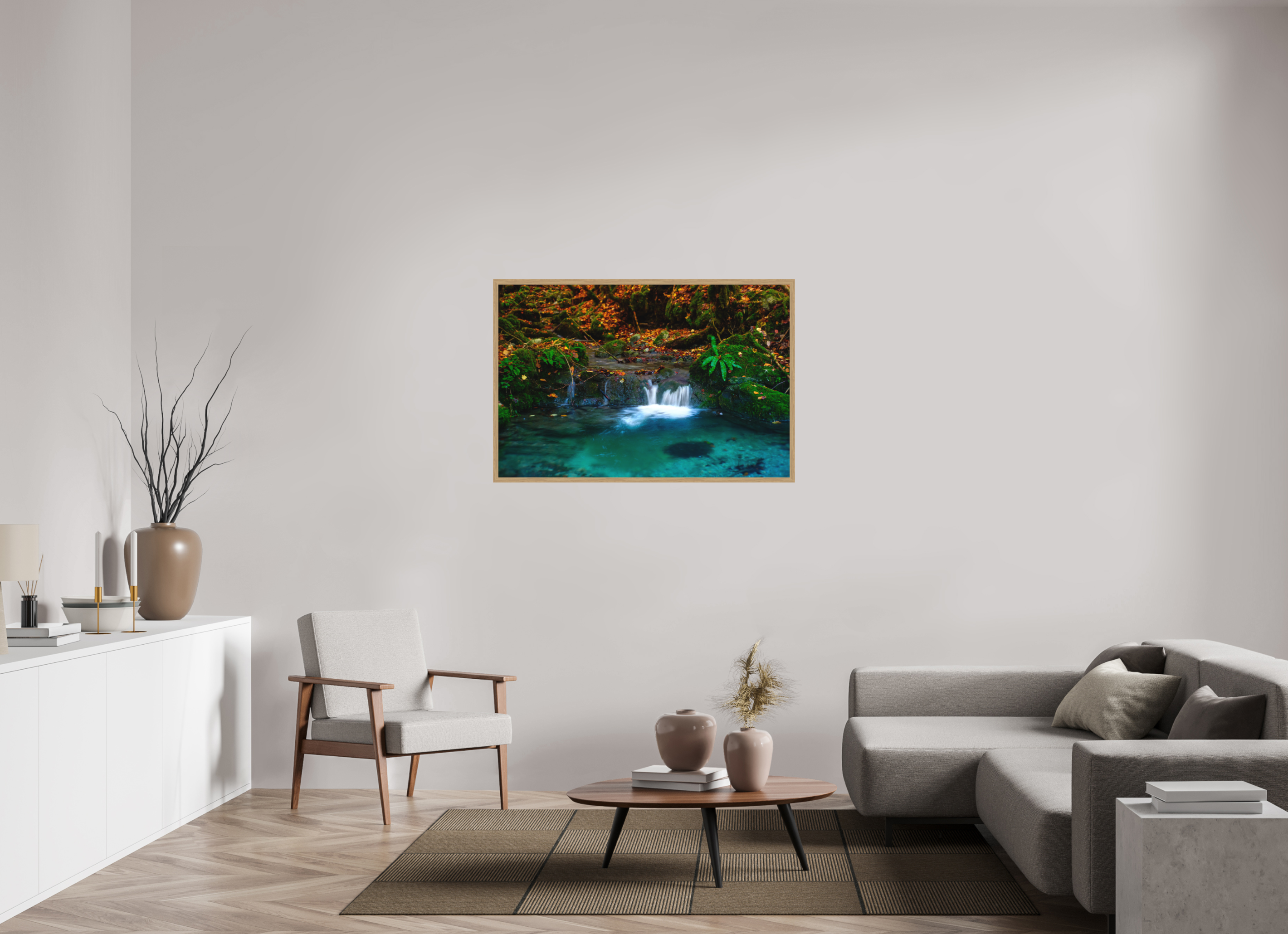 120 x 80 cm, Impression Fine Art encadrée en chêne naturel - mat De l'eau et des couleurs