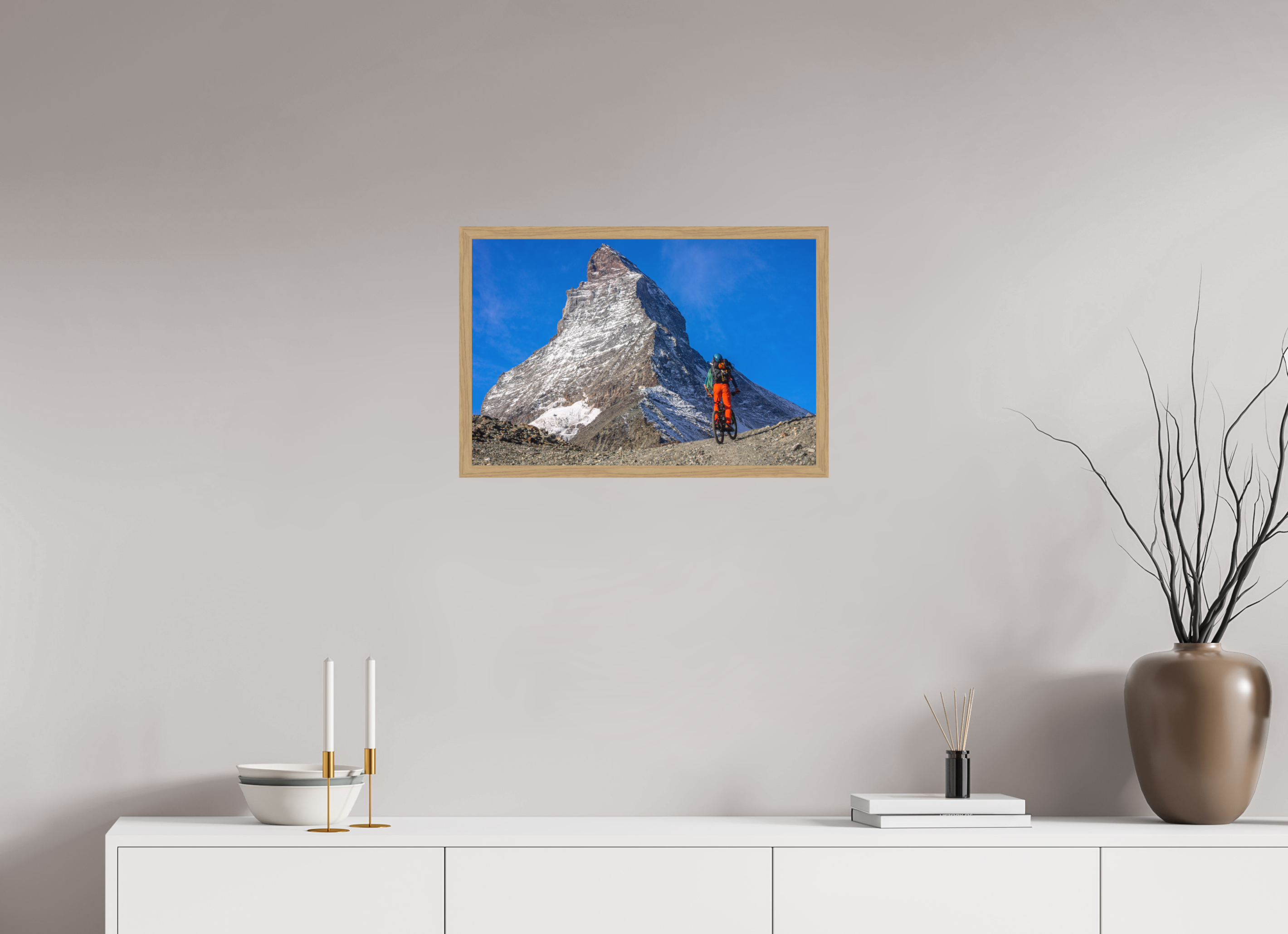 60 x 40 cm, Impression Fine Art encadrée en chêne naturel - mat A l'assaut du Cervin