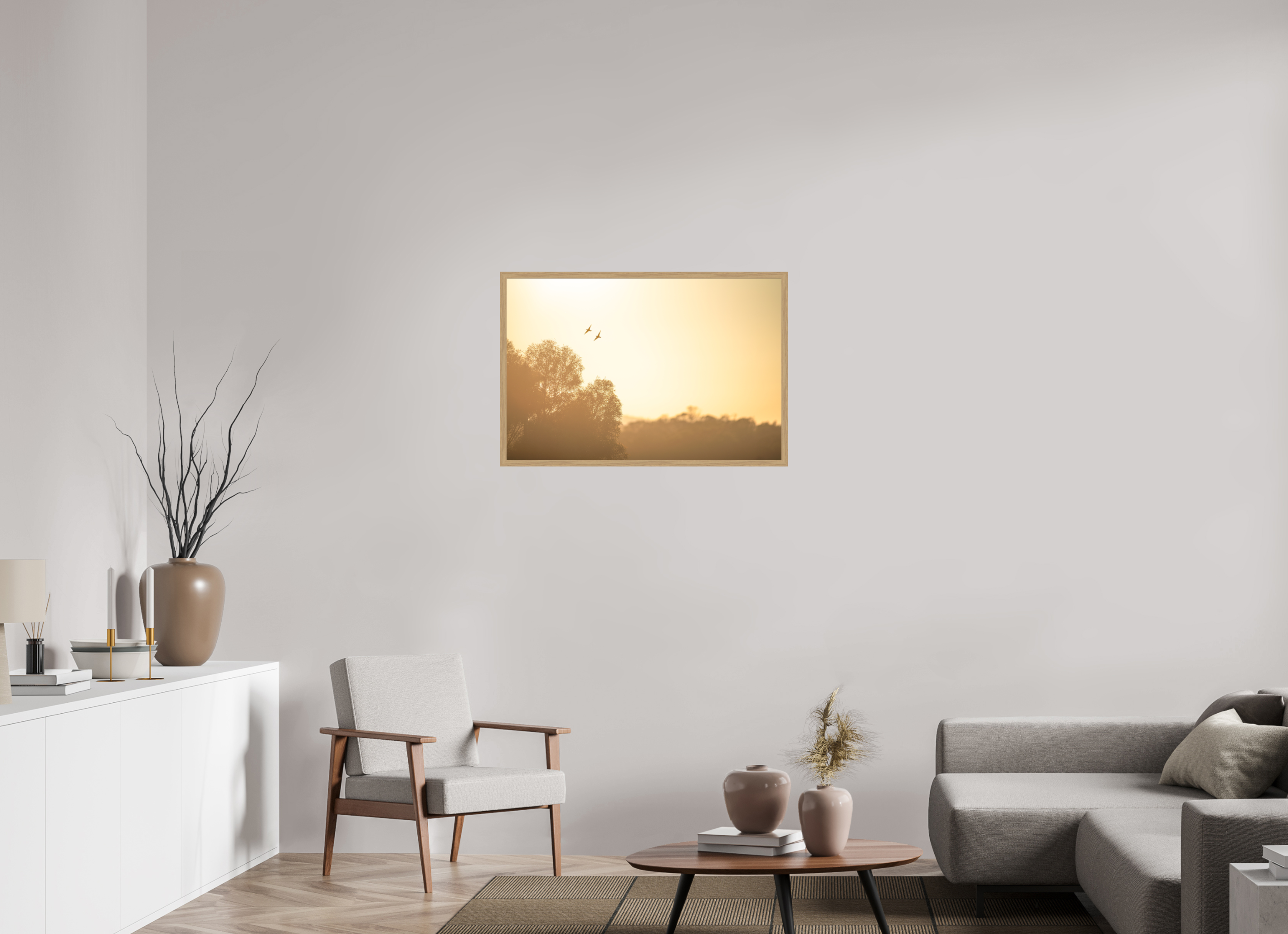 90 x 60 cm, Impression Fine Art encadrée en chêne naturel - mat Lune de miel