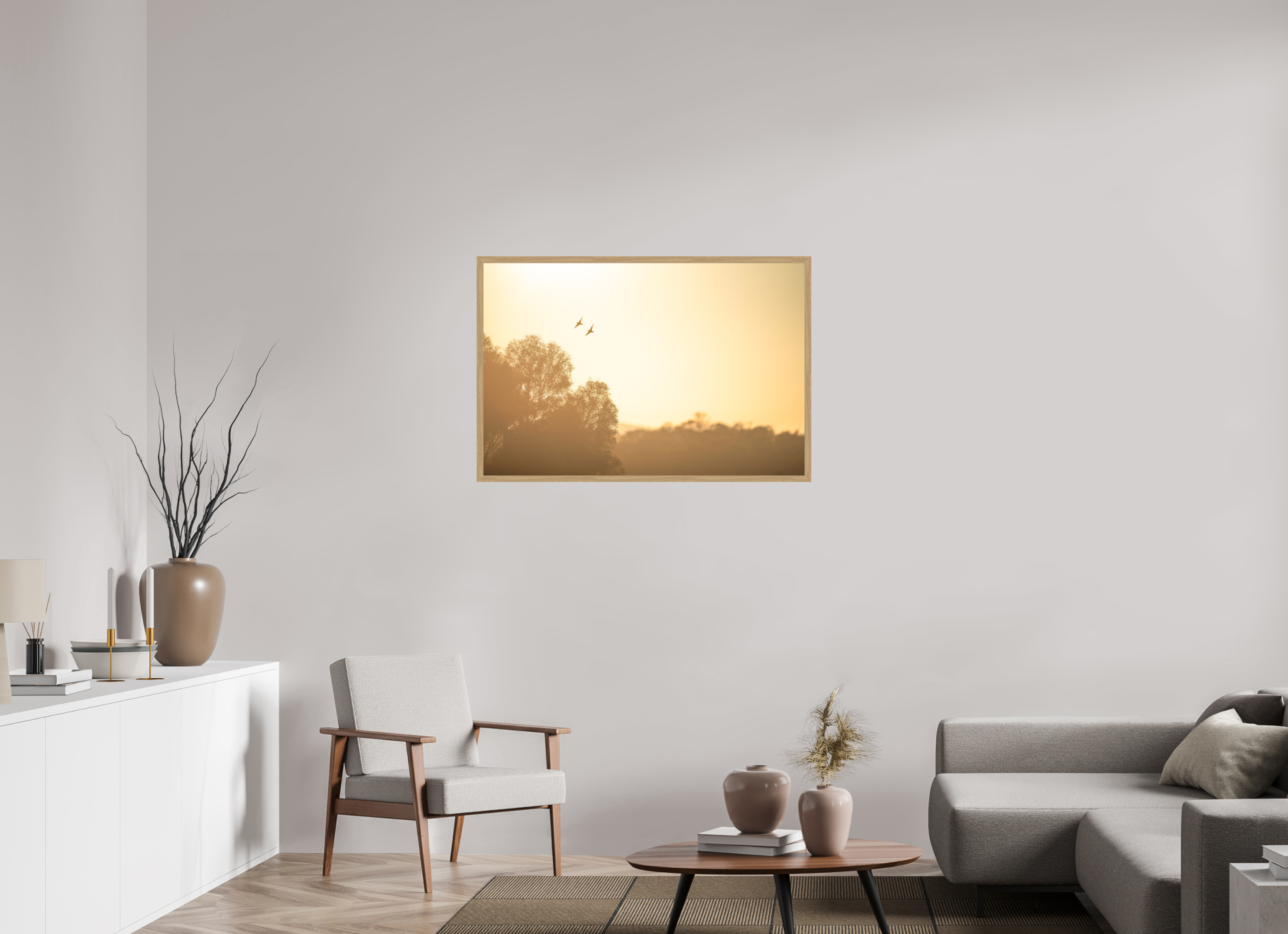 105 x 70 cm, Impression Fine Art encadrée en chêne naturel - mat Lune de miel