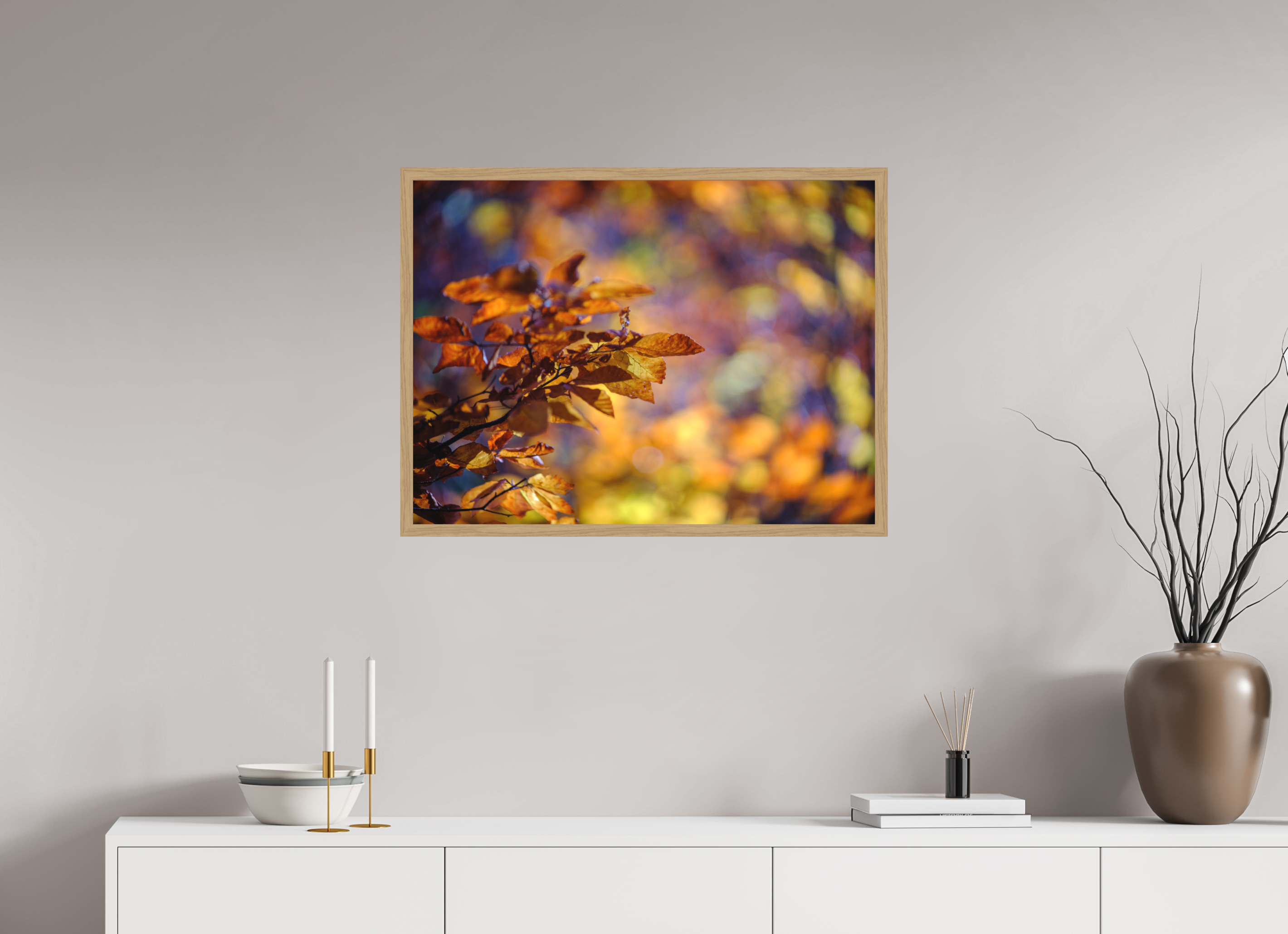 80 x 60 cm, Impression Fine Art encadrée en chêne naturel - mat La folie des couleurs III