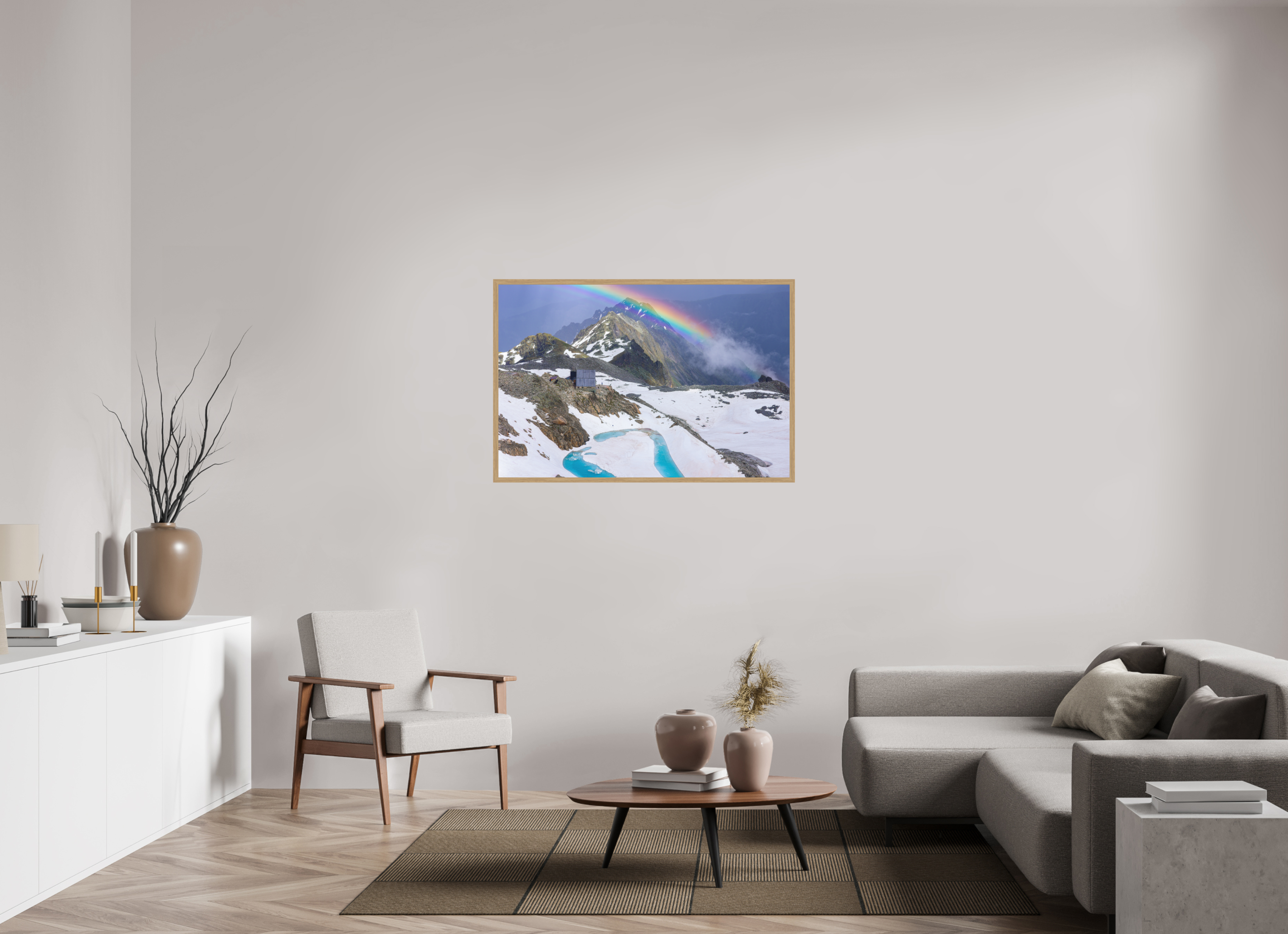 120 x 80 cm, Impression Fine Art encadrée en chêne naturel - mat Cabane d'Orny