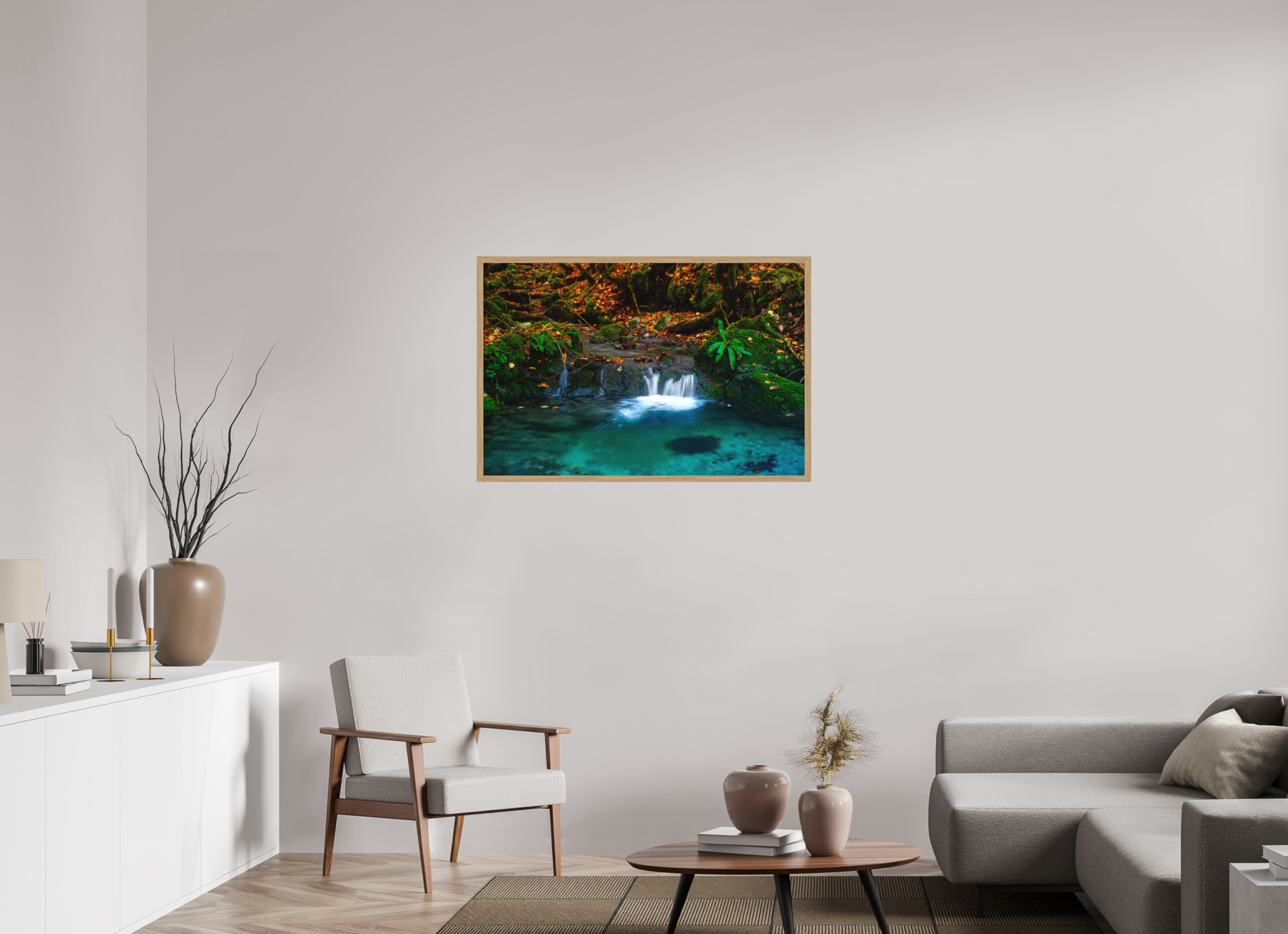 105 x 70 cm, Impression Fine Art encadrée en chêne naturel - mat De l'eau et des couleurs