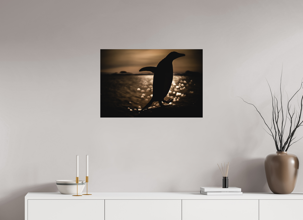 75 x 50 cm, Tirage photo - satiné Manchot Adélie et coucher de soleil