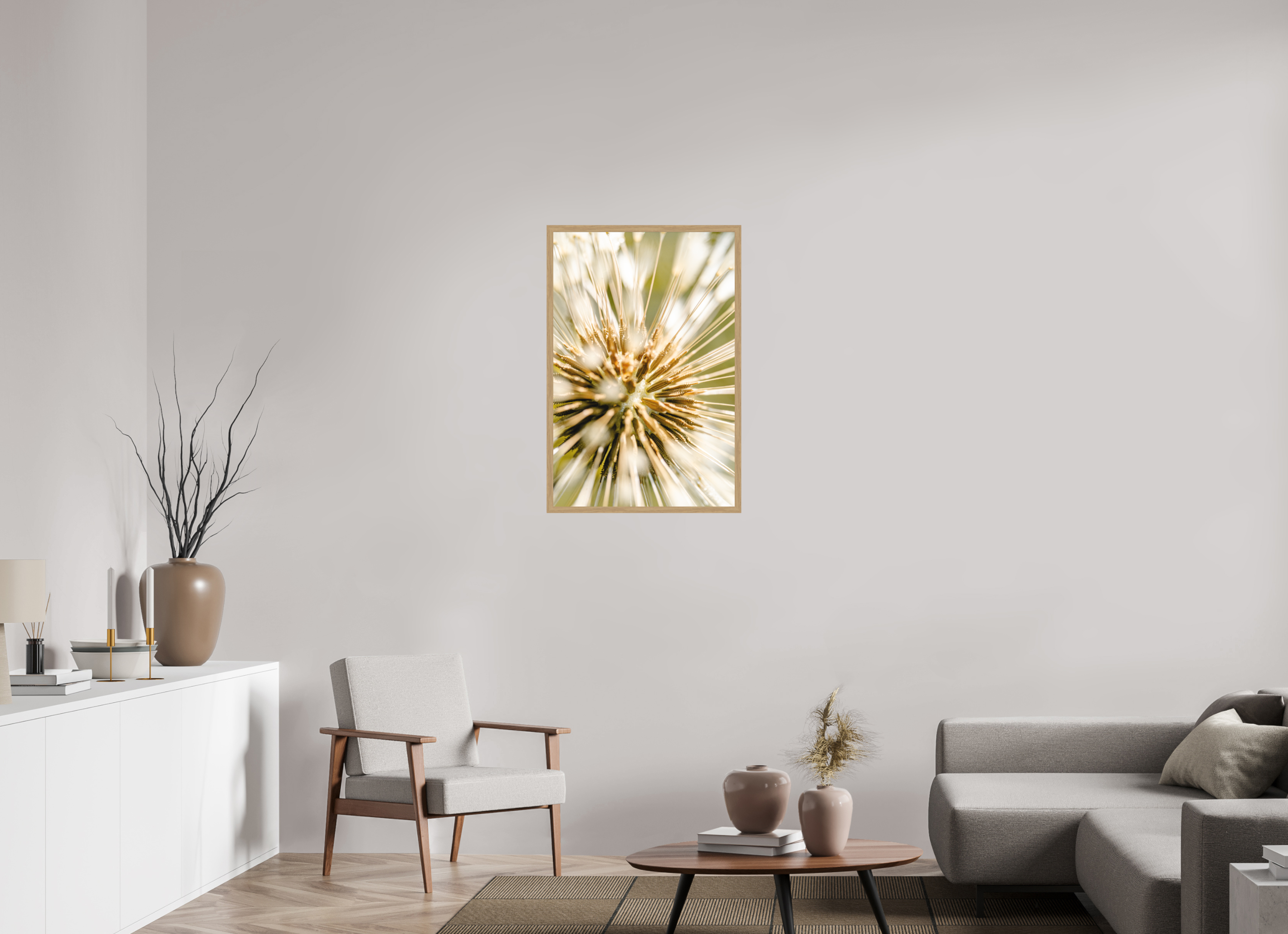 60 x 90 cm, Impression Fine Art encadrée en chêne naturel - mat pissenlit